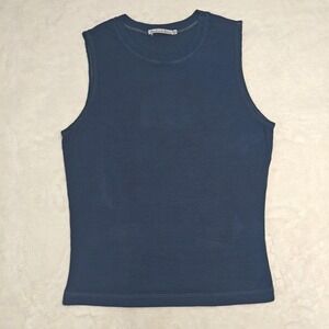 Michael Stars One Size Basic Crew Neck Ribbed Tank Top Blue Wide Strap Shirt Y2K